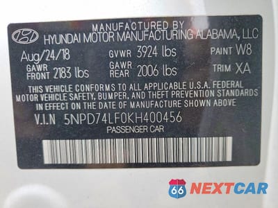 Zdjęcie 12 z 12 samochodu: 2019 HYUNDAI ELANTRA SE VIN:5NPD74LF0KH400456 - miniatura
