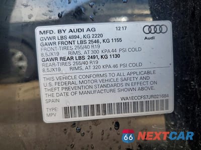 Zdjęcie 12 z 12 samochodu: 2018 AUDI Q3 PREMIUM VIN:WA1ECCFS7JR021684 - miniatura
