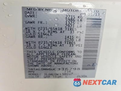 Zdjęcie 13 z 13 samochodu: 2013 INFINITI JX35 BASE VIN:5N1AL0MN6DC336298 - miniatura