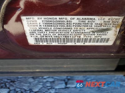 Zdjęcie 13 z 13 samochodu: 2007 HONDA PILOT EXL VIN:5FNYF18517B011219 - miniatura
