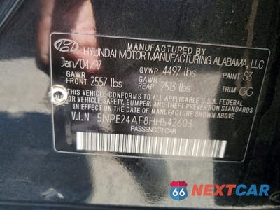 Zdjęcie 12 z 12 samochodu: 2017 HYUNDAI SONATA BASE VIN:5NPE24AF8HH542603 - miniatura