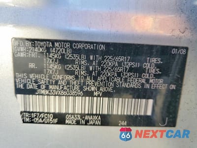 Zdjęcie 13 z 13 samochodu: 2008 TOYOTA RAV4 BASE VIN:JTMBK33VX86038596 - miniatura