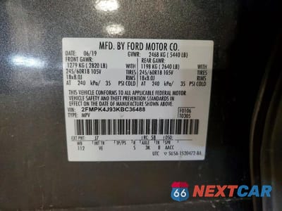 Zdjęcie 14 z 14 samochodu: 2019 FORD EDGE SEL VIN:2FMPK4J93KBC36488 - miniatura