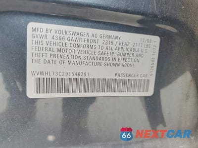 Zdjęcie 12 z 12 samochodu: 2009 VOLKSWAGEN CC LUXURY VIN:WVWHL73C29E546291 - miniatura