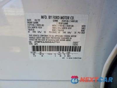Zdjęcie 14 z 14 samochodu: 2022 FORD EDGE SEL VIN:2FMPK4J90NBA27701 - miniatura