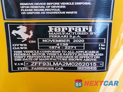 Zdjęcie 12 z 12 samochodu: 2021 FERRARI F8 SPIDER VIN:ZFF93LMA2M0262015 - miniatura
