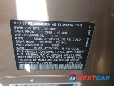 Zdjęcie 14 z 14 samochodu: 2016 VOLKSWAGEN TOUAREG SPORT VIN:WVGEF9BP7GD009988 - miniatura