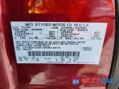 Zdjęcie 12 z 12 samochodu: 2004 FORD F150 VIN:1FTRX12W14NB14673 - miniatura