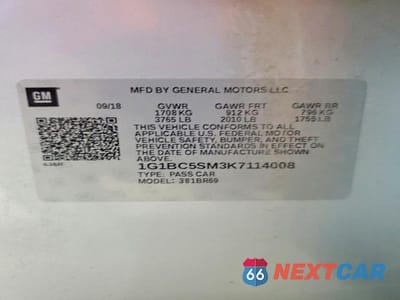 Zdjęcie 12 z 12 samochodu: 2019 CHEVROLET CRUZE LS VIN:1G1BC5SM3K7114008 - miniatura