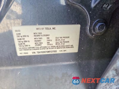 Zdjęcie 12 z 12 samochodu: 2022 TESLA MODEL Y VIN:7SAYGDEF6NF537003 - miniatura