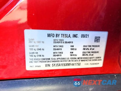 Zdjęcie 12 z 12 samochodu: 2021 TESLA MODEL S VIN:5YJSA1E6XMF441750 - miniatura