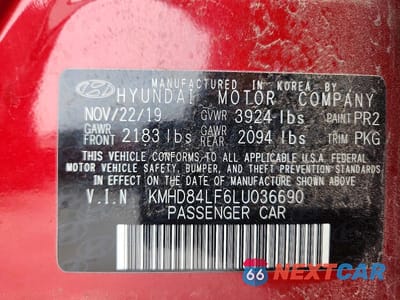 Zdjęcie 12 z 12 samochodu: 2020 HYUNDAI ELANTRA LIMITED VIN:KMHD84LF6LU036690 - miniatura