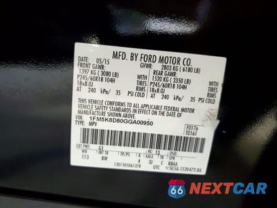 Zdjęcie 13 z 13 samochodu: 2016 FORD EXPLORER XLT VIN:1FM5K8D80GGA00950 - miniatura