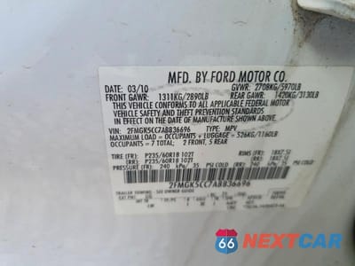 Zdjęcie 13 z 13 samochodu: 2010 FORD FLEX SEL VIN:2FMGK5CC7ABB36696 - miniatura