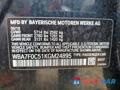 Zdjęcie 12 z 12 samochodu: 2019 BMW 750 I VIN:WBA7F0C51KGM24895 - miniatura