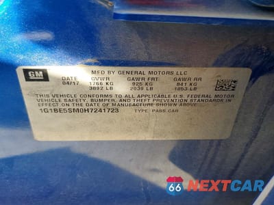 Zdjęcie 12 z 12 samochodu: 2017 CHEVROLET CRUZE LT VIN:1G1BE5SM0H7241723 - miniatura