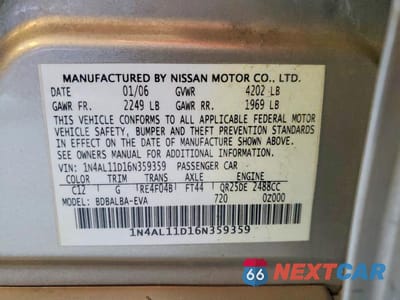 Zdjęcie 12 z 12 samochodu: 2006 NISSAN ALTIMA 2.5 VIN:1N4AL11D16N359359 - miniatura