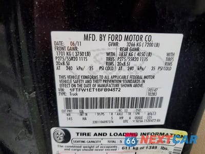 Zdjęcie 12 z 12 samochodu: 2011 FORD F150 SUPERCREW VIN:1FTFW1ET1BFB94572 - miniatura