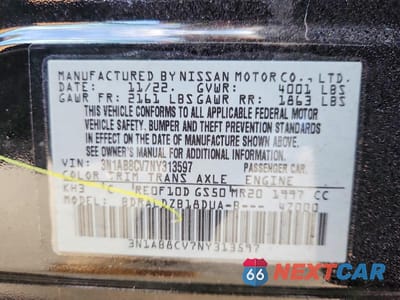 Zdjęcie 13 z 13 samochodu: 2022 NISSAN SENTRA SV VIN:3N1AB8CV7NY313597 - miniatura