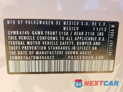 Zdjęcie 12 z 12 samochodu: 2013 VOLKSWAGEN JETTA SE VIN:3VWBX7AJ7DM404823 - miniatura