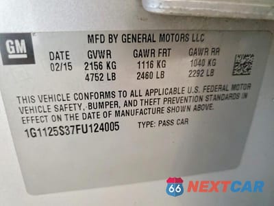 Zdjęcie 12 z 12 samochodu: 2015 CHEVROLET IMPALA LT VIN:1G1125S37FU124005 - miniatura