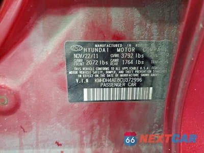 Zdjęcie 13 z 13 samochodu: 2012 HYUNDAI ELANTRA GLS VIN:KMHDH4AE8CU372996 - miniatura