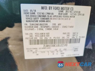 Zdjęcie 13 z 13 samochodu: 2018 LINCOLN MKT VIN:2LMHJ5NK5JBL02598 - miniatura