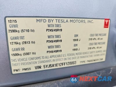 Zdjęcie 12 z 12 samochodu: 2015 TESLA MODEL S VIN:5YJSA1E12FF120003 - miniatura