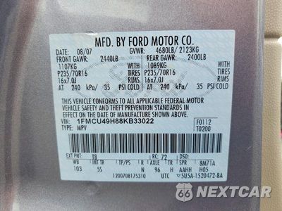 Zdjęcie 12 z 12 samochodu: 2008 FORD ESCAPE HEV VIN:1FMCU49H88KB33022 - miniatura
