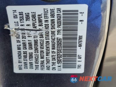 Zdjęcie 13 z 13 samochodu: 2014 HONDA CIVIC LX VIN:19XFB2F5XEE050597 - miniatura