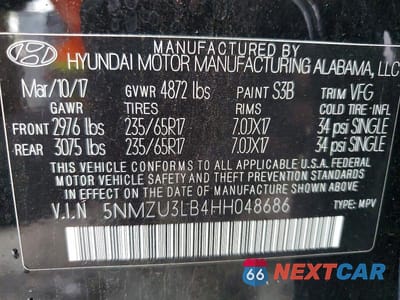 Zdjęcie 14 z 14 samochodu: 2017 HYUNDAI SANTA FE SPORT 2.4L VIN:5NMZU3LB4HH048686 - miniatura