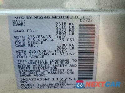 Zdjęcie 13 z 13 samochodu: 2022 NISSAN MURANO S VIN:5N1AZ2AJ5NC117751 - miniatura