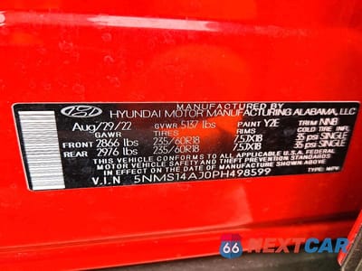 Zdjęcie 13 z 13 samochodu: 2023 HYUNDAI SANTA FE SE VIN:5NMS14AJ0PH498599 - miniatura