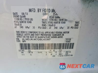 Zdjęcie 13 z 13 samochodu: 2013 LINCOLN MKX VIN:2LMDJ8JK7DBL43387 - miniatura