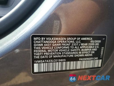 Zdjęcie 12 z 12 samochodu: 2020 VOLKSWAGEN PASSAT VIN:1VWSA7A33LC019603 - miniatura