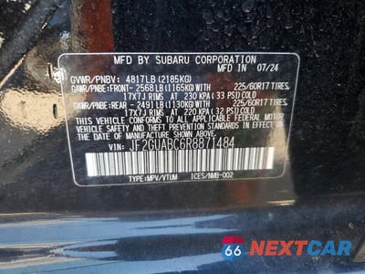 Zdjęcie 14 z 14 samochodu: 2024 SUBARU CROSSTREK VIN:JF2GUABC6R8871484 - miniatura