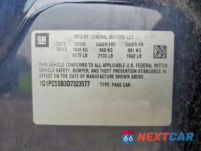 Zdjęcie 12 z 12 samochodu: 2013 CHEVROLET CRUZE LT VIN:1G1PC5SB3D7323577 - miniatura