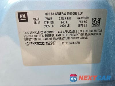 Zdjęcie 12 z 12 samochodu: 2012 CHEVROLET CRUZE ECO VIN:1G1PK5SCXC7152207 - miniatura