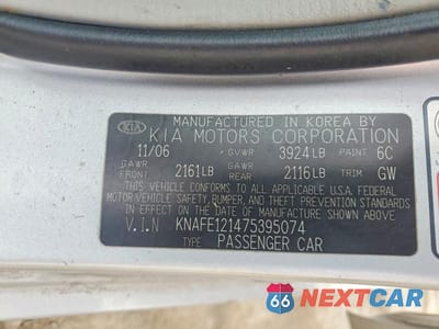 Zdjęcie 12 z 12 samochodu: 2007 KIA SPECTRA LX VIN:KNAFE121475395074 - miniatura