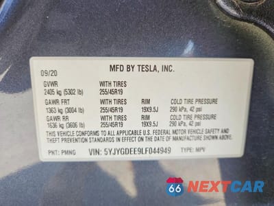 Zdjęcie 12 z 12 samochodu: 2020 TESLA MODEL Y VIN:5YJYGDEE9LF044949 - miniatura
