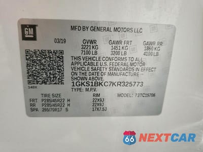 Zdjęcie 13 z 13 samochodu: 2019 GMC YUKON SLT VIN:1GKS1BKC7KR325773 - miniatura