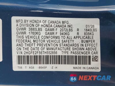Zdjęcie 13 z 13 samochodu: 2026 HONDA CIVIC SPORT VIN:2HGFE2F56TH552856 - miniatura