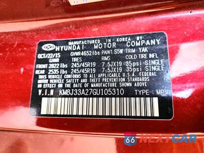 Zdjęcie 13 z 13 samochodu: 2016 HYUNDAI TUCSON SPORT VIN:KM8J33A27GU105310 - miniatura