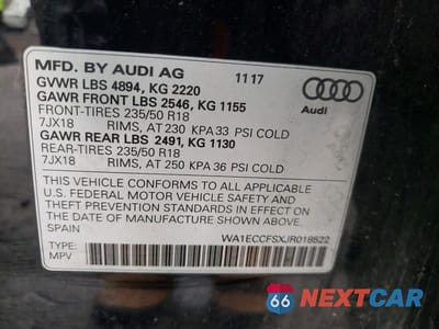 Zdjęcie 13 z 13 samochodu: 2018 AUDI Q3 PREMIUM VIN:WA1ECCFSXJR018522 - miniatura