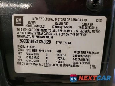 Zdjęcie 12 z 12 samochodu: 2004 CHEVROLET SILVERADO K1500 VIN:2GCEK19T241240020 - miniatura