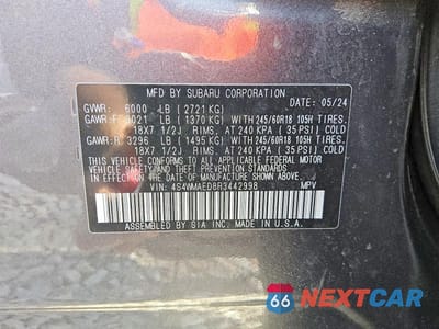 Zdjęcie 14 z 14 samochodu: 2024 SUBARU ASCENT PREMIUM VIN:4S4WMAED8R3442998 - miniatura
