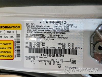 Zdjęcie 12 z 12 samochodu: 2018 FORD FUSION SE VIN:3FA6P0HD0JR285450 - miniatura