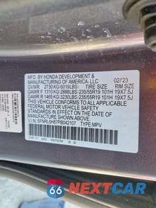 Zdjęcie 14 z 14 samochodu: 2023 HONDA ODYSSEY TOURING VIN:5FNRL6H87PB042107 - miniatura