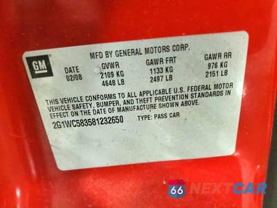 Zdjęcie 12 z 12 samochodu: 2008 CHEVROLET IMPALA LT VIN:2G1WC583581232650 - miniatura