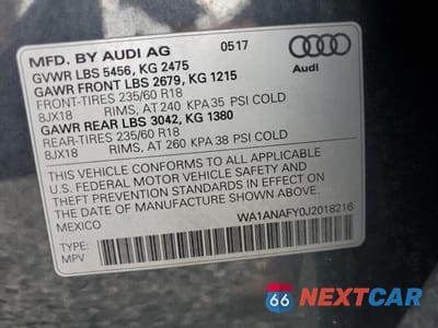 Zdjęcie 14 z 14 samochodu: 2018 AUDI Q5 PREMIUM VIN:WA1ANAFY0J2018216 - miniatura